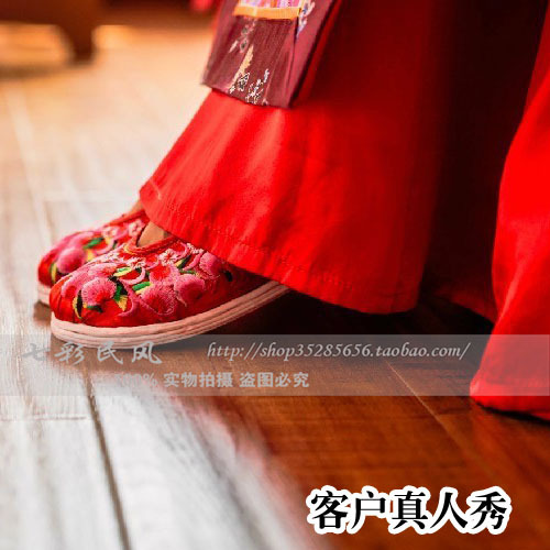 云南民族风绣花鞋婚鞋红色千层底红布鞋手工布鞋新娘结婚布鞋女鞋
