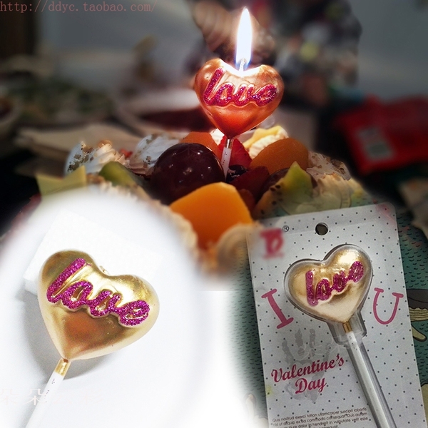 b型金色爱心蜡烛love 棒棒糖型表白求生日蛋糕装饰爱你心动创意