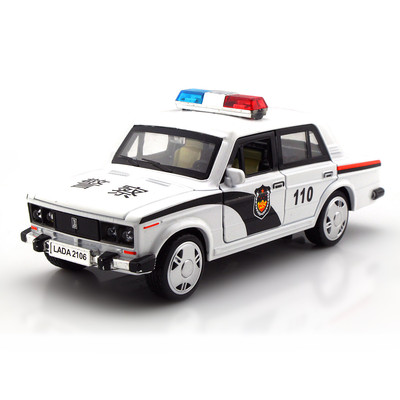 合金汽车模型 儿童玩具1:32 拉达110 警车 声光版 四开门 回力车