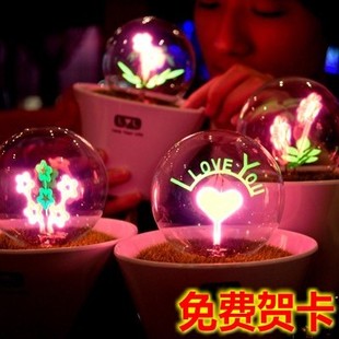 花火夜灯 插电盆栽景灯玫瑰小夜灯 实用节能创意生日礼物