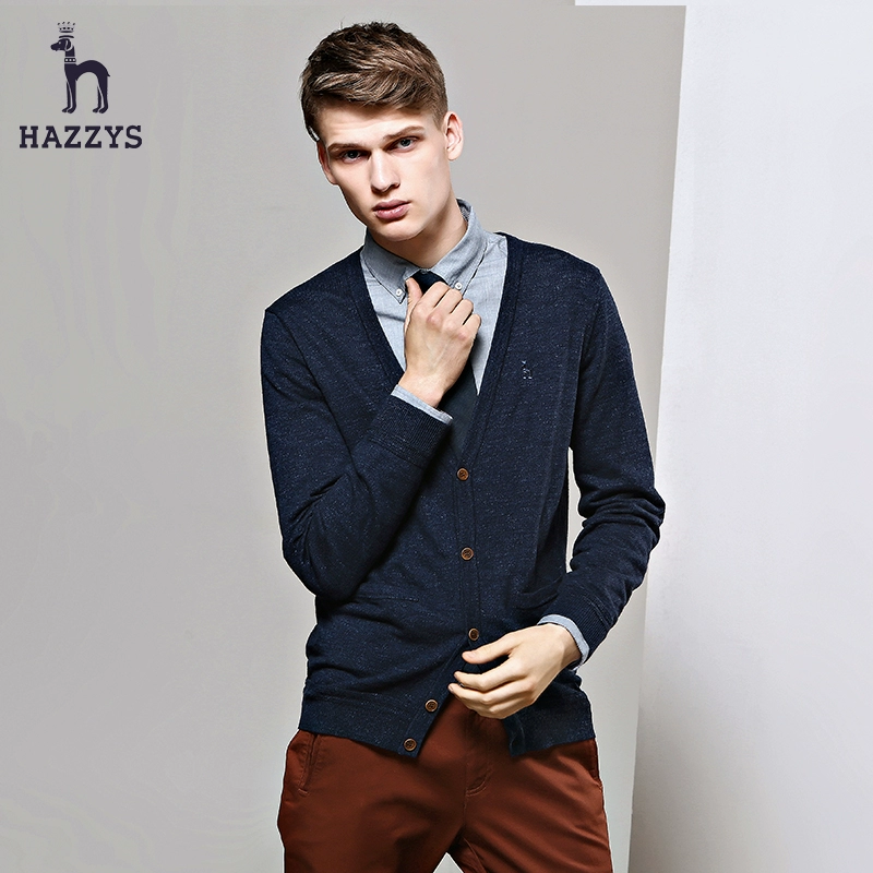 hazzys哈吉斯男士休闲英伦针织开衫 青年时尚修身秋季长袖羊毛衫