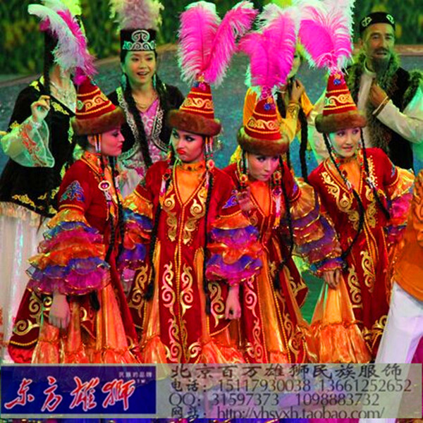 新疆维族哈萨克族服装舞蹈演出服饰盛装女装56个民族盛装群舞定做