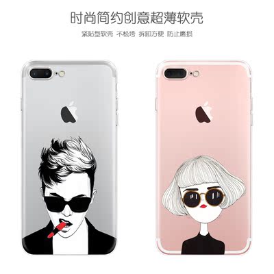 苹果7手机壳se个性创意5s潮男iphone6s plus女款欧美简约插画头像