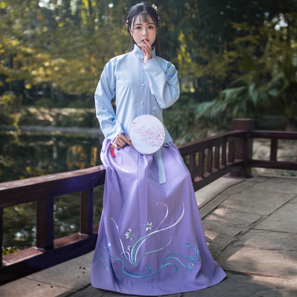 如梦霓裳汉服女装袄裙[藻兰香]五兰花刺绣花立领袄裙冬季非古装