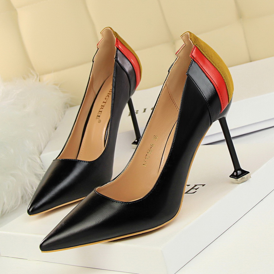 1716-8 han edition fashion contracted fine women’s shoes with high heels show thin shallow color matching sexy mouth tin