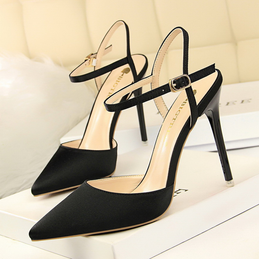 86-2 the European and American wind contracted fine women's shoes with high heels satin shallow mouth pointed sexy 