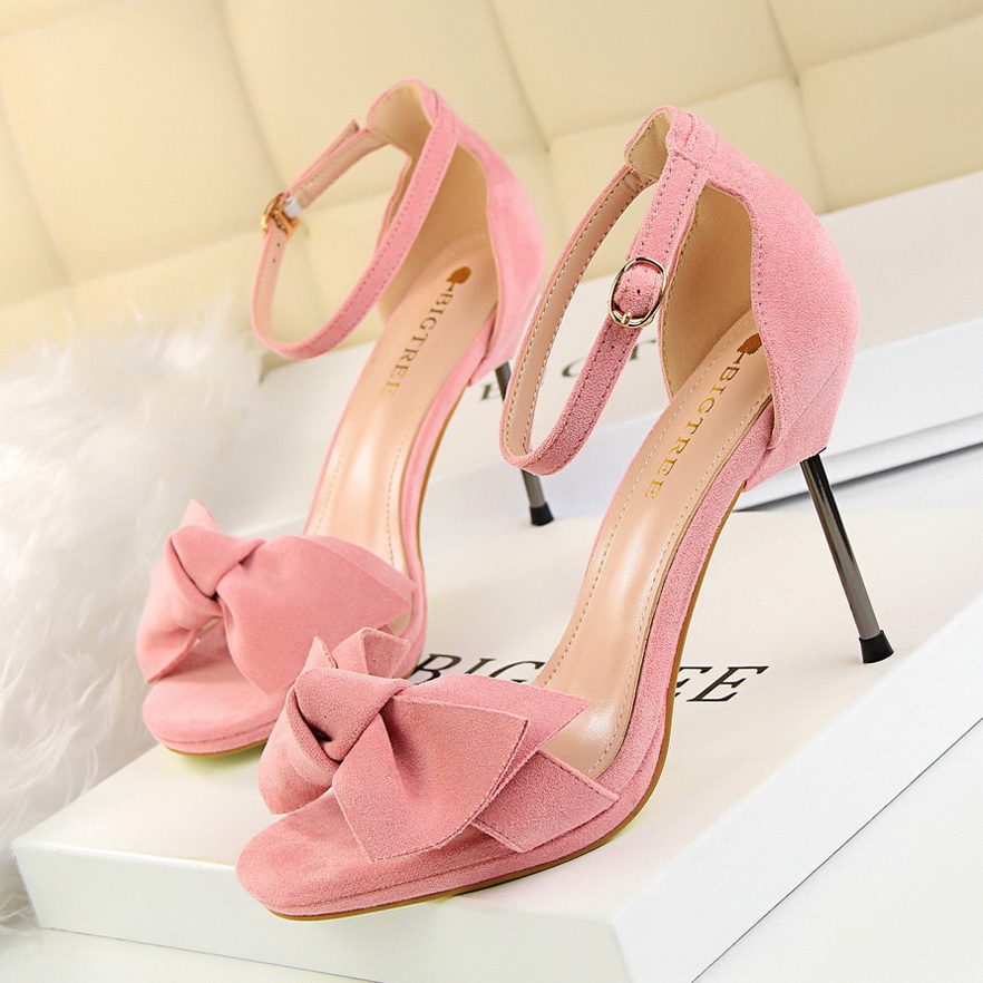 9923-3 han edition style sweet high-heeled shoes high heel and women sandals with waterproof suede bow one word