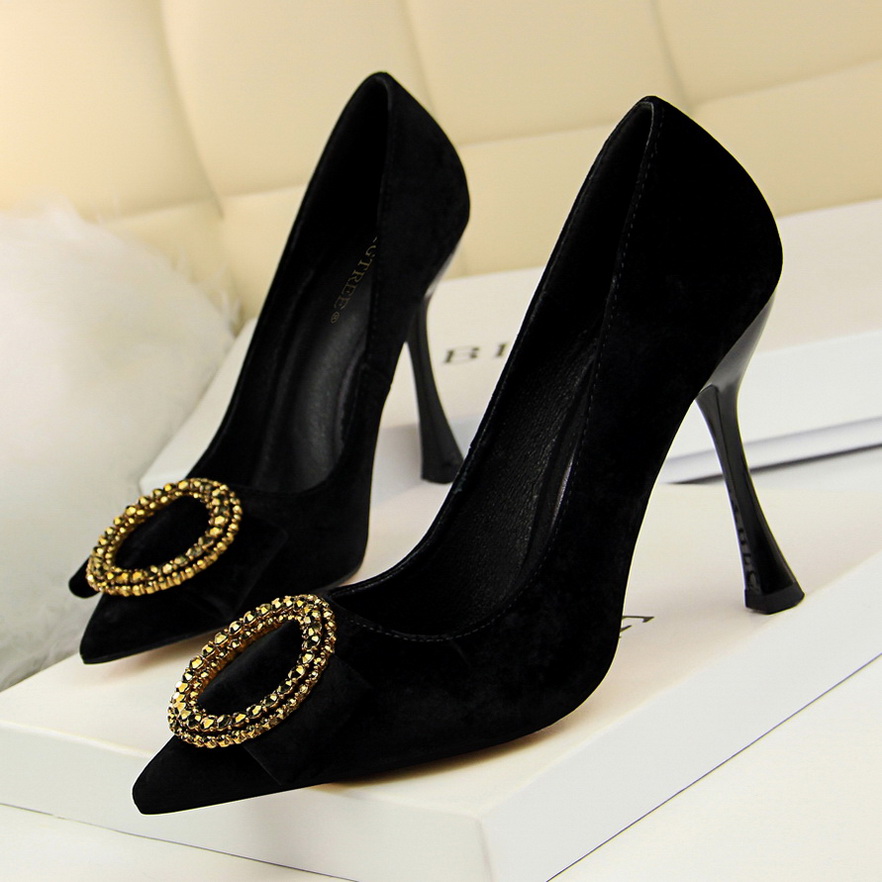 3212-1 the European and American fashion party shoes high heels high with suede shallow mouth pointed round diamond buck