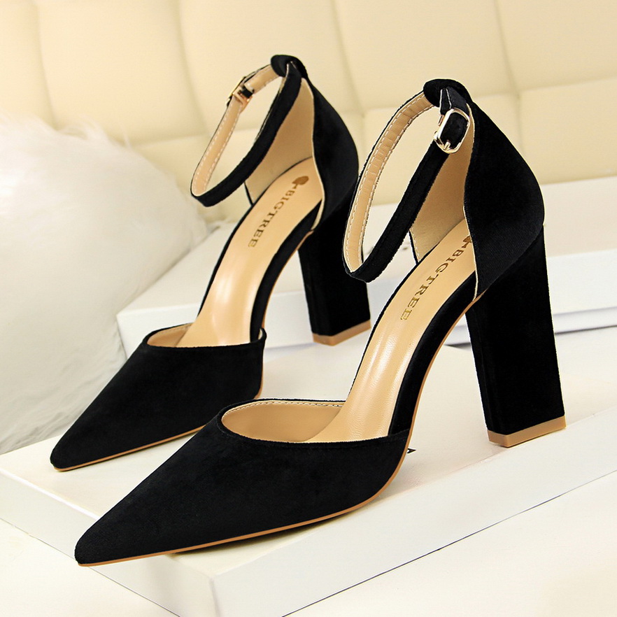 293-2 han edition contracted for women’s shoes with hollow thick with high light mouth pointed suede sexy show thin sing