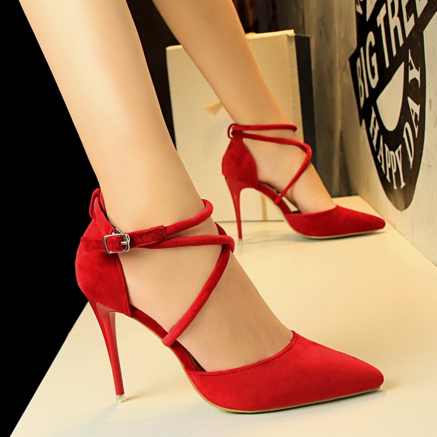1627-4 han edition fashion sexy nightclub show thin fine with high heels suede shallow mouth pointed hollow cross with s