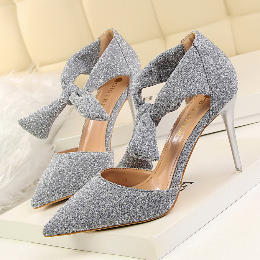 923-3 han edition sexy show thin club party shoes high heel with shallow mouth pointed hollow out sandals bow