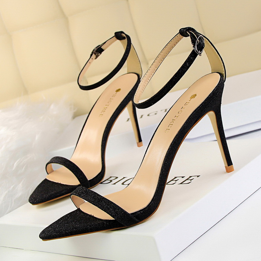 689-12 han edition fashion simple sexy women’s shoe heels fine with flash powder with high bright one word with sandals