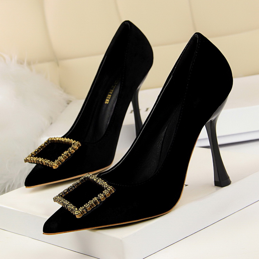 3212-2 the European and American wind fashion footwear banquet high heels high with suede shallow mouth pointed diamond 