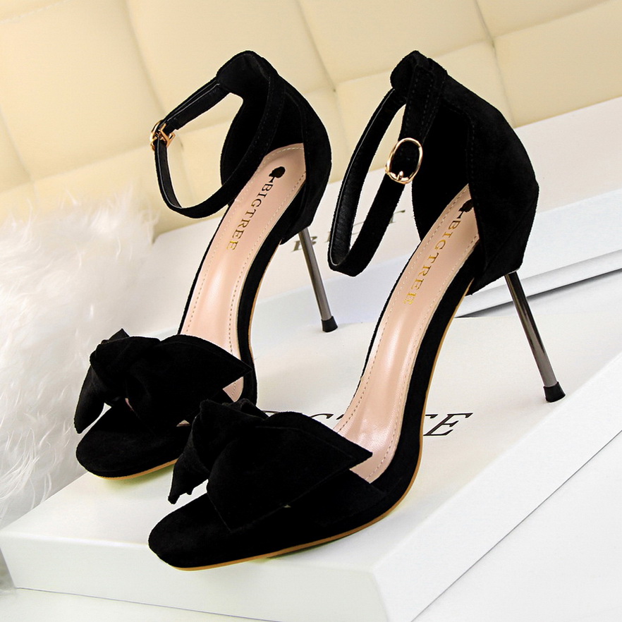 9923-3 han edition style sweet high-heeled shoes high heel and women sandals with waterproof suede bow one word