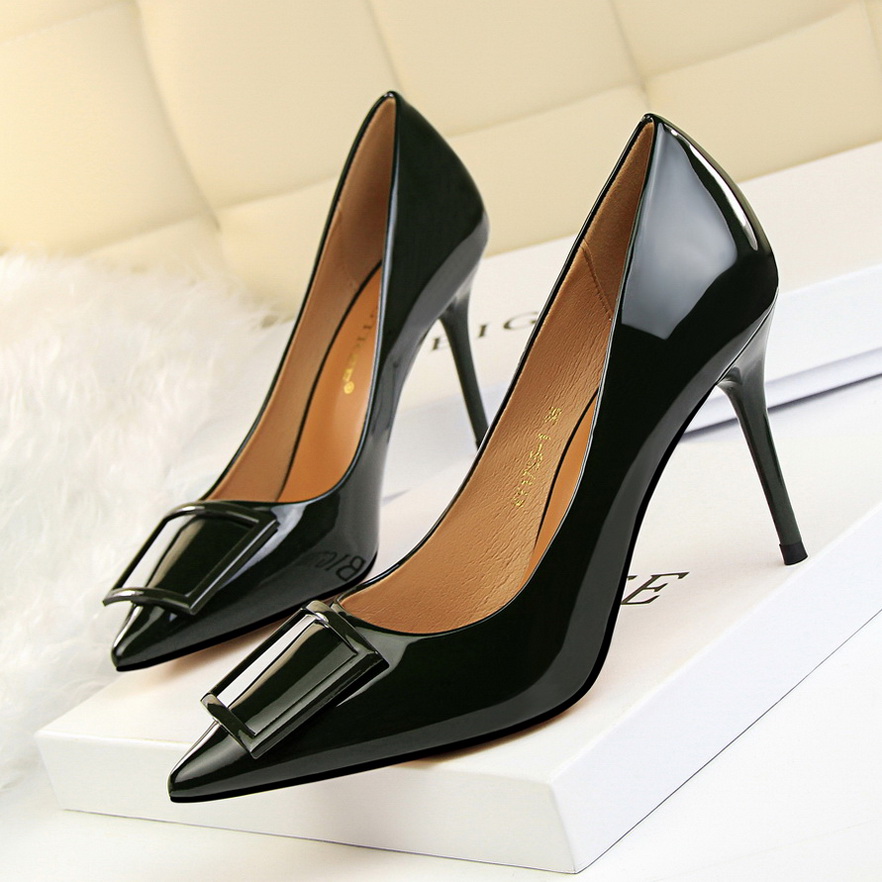 1785-1 han edition fashion professional OL with patent leather high heels for women’s shoes heel shallow pointed mouth s