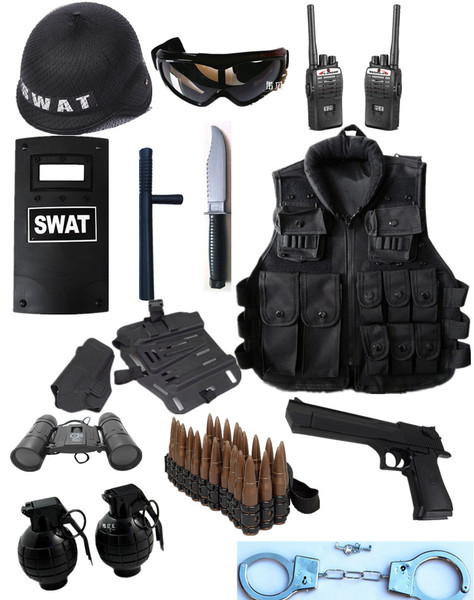 儿童特警装备小反恐精英套装 电动玩具枪头盔望远镜手雷战术背心