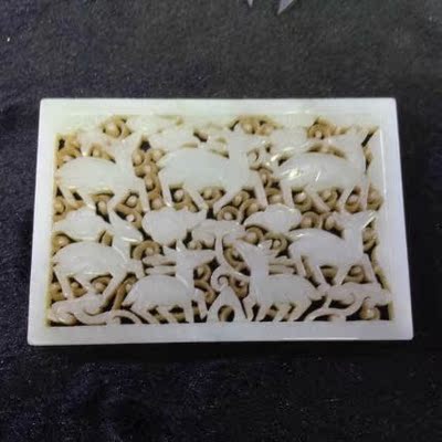 古玩古董古玉老玉带板明清老玉器收藏 清代和田玉福禄常在镶嵌件