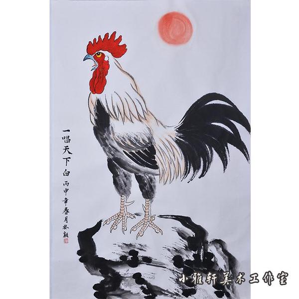 国画鸡装饰画写意画 手绘国画公鸡字画真迹 书房玄关风水字画批发