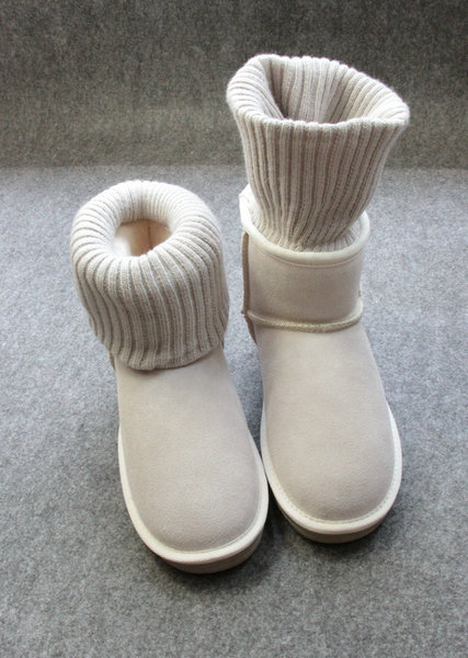 冬季新款翻毛牛皮毛线口短靴子平底雪地靴超厚实保暖棉鞋女