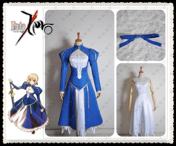 实物拍摄 fate zero/fate stay night saber蓝色剑士服cos
