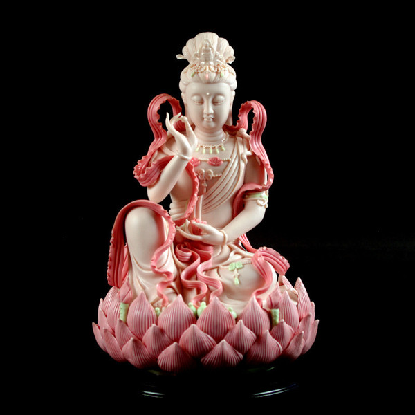 景德镇粉色飘带自在观音菩萨陶瓷观世音佛像创意家居摆件结婚礼物