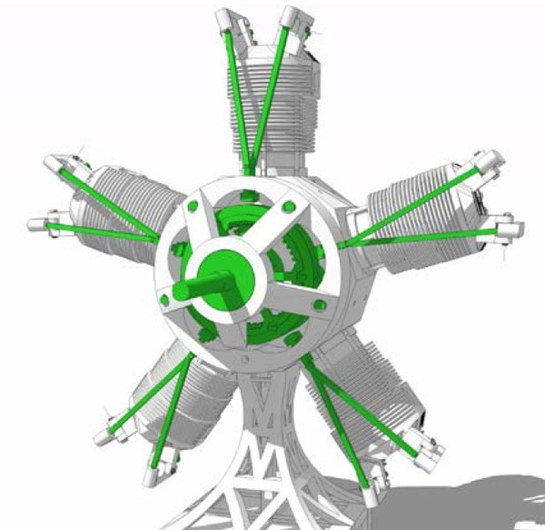 5缸星型发动机图纸 stl模型 3d打印模型 内附装配图