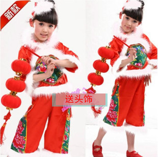 元旦表演服幼儿红色花布演出服喜庆舞蹈服儿童舞台灯笼服中国娃娃
