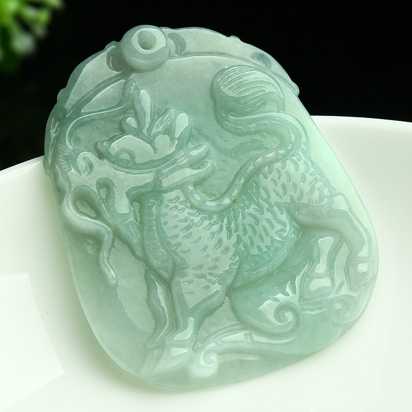 天然a货翡翠麒麟挂件 正品玉器玉麒麟吊坠催财转运男士项链麒麟牌