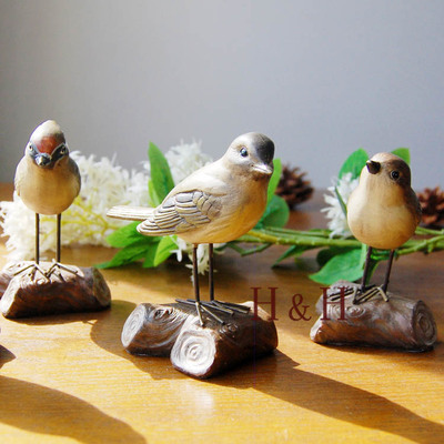美式乡村创意树脂工艺品 家居装饰品 铁脚小鸟站树桩摆饰小鸟摆件