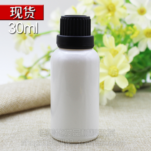 珠光白色精油瓶冰白色分装瓶子配黑色大头盖 加滴塞 30ml