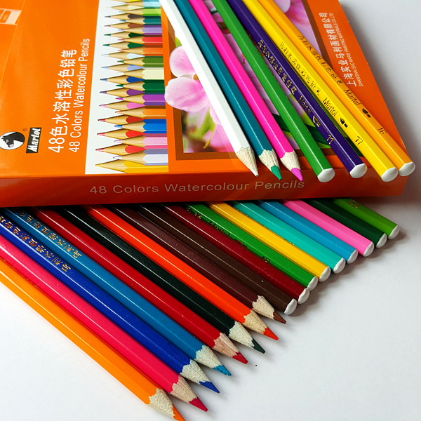 马利彩铅 48色 水溶彩铅 7048 彩色铅笔 无毒环保水彩画笔