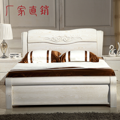 标题优化:简约现代白色实木床1.8米1.5米水曲柳全实木双人婚床PK榆木床包邮