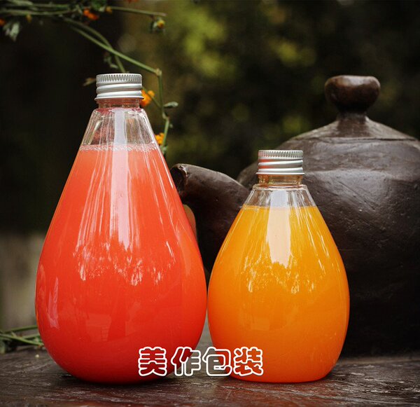 可爱水滴形鲜榨果汁瓶饮料瓶奶茶瓶冷泡茶瓶pet透明塑料瓶热销现-淘宝