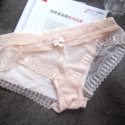 欧美性感纯色内裤女全透明低腰内档纯棉质面料女士三角蕾丝内裤女
