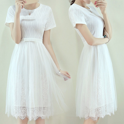 标题优化:2015夏季新款韩版短袖网纱蕾丝连衣裙