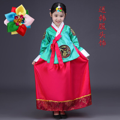 六一新款韩国传统女孩儿童韩服朝鲜成人少数民族表演出舞蹈送头饰