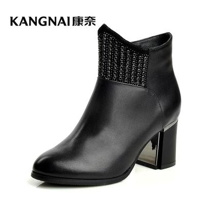康奈女鞋 冬季新款 专柜正品真皮女靴短靴粗跟女棉鞋58199