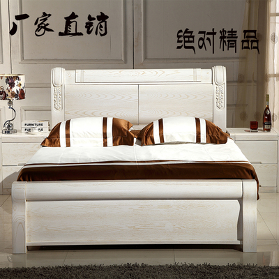 标题优化:厂家直销水曲柳白色实木床婚床实木家具可配箱体双人床1.51.8米