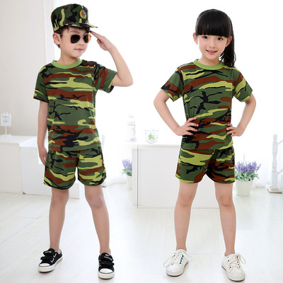 标题优化:六一新款军绿色军装迷彩演出服儿童表演演出服儿童夏令营军训服装