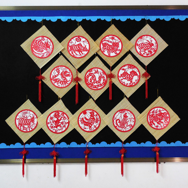 幼儿园装饰十二生肖挂饰中国风走廊教室文化用品空中吊饰创意竹签