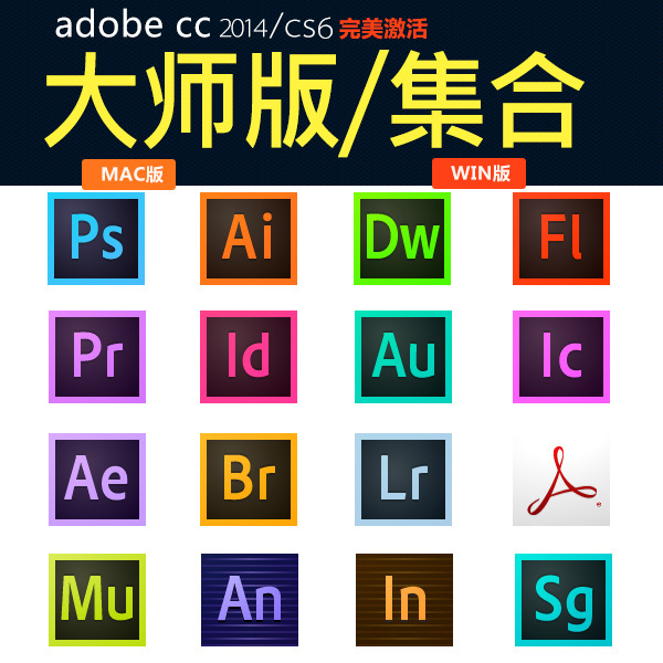 adobe cc cs6 2014大师版for mac苹果电脑软件ps/ae/pr/au/ai