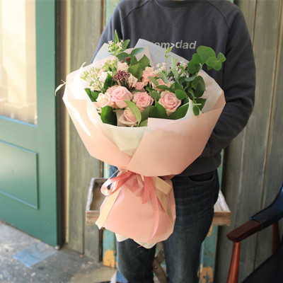 西岱岛北京花店送花进口鲜花速递粉玫瑰19支可爱小清新花束 盛开