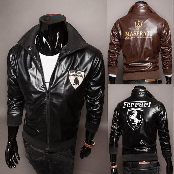 秋冬水洗皮外套修身立领男士跑车机车皮衣men pu leather jacket