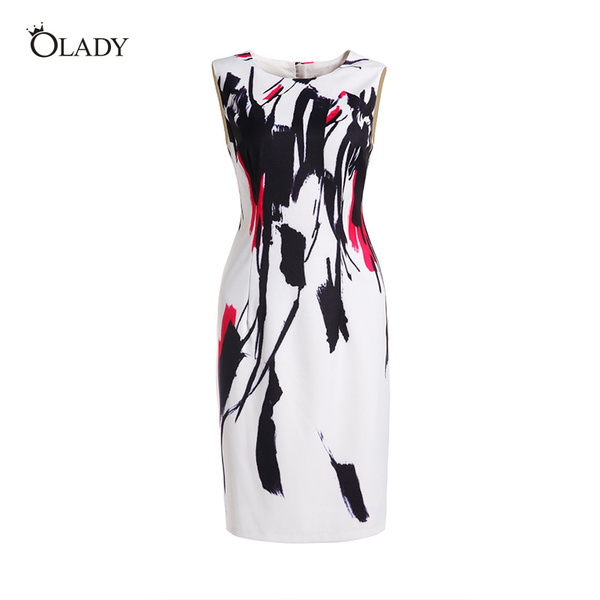 O Lady big white-collar high-end European and American women's boutique printing temperament Slim was thin dress