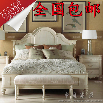 标题优化:包邮美式乡村双人床1.5法式复古象牙白1.8米高箱床雕花实木床现货