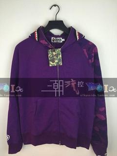 [11.11]BAPE APE 2015 紫迷彩半袖鲨鱼 连帽卫衣 正品 小票