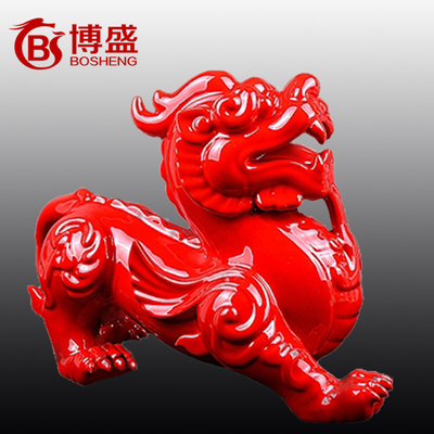 招财貔貅 风水陶瓷摆件镇宅辟邪皮丘一对 富贵中国红瓷器开业礼品