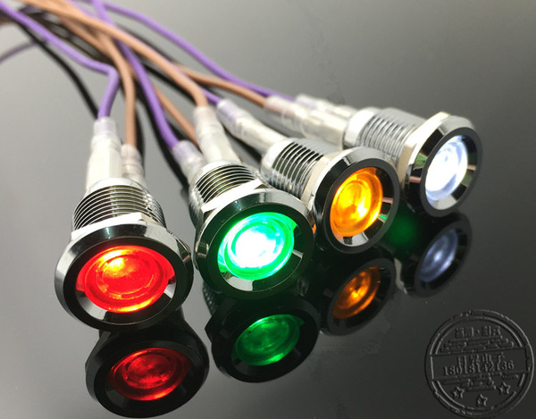 12mm金属指示灯信号灯6v12v24v220v金属电源led指示灯 故障灯防水