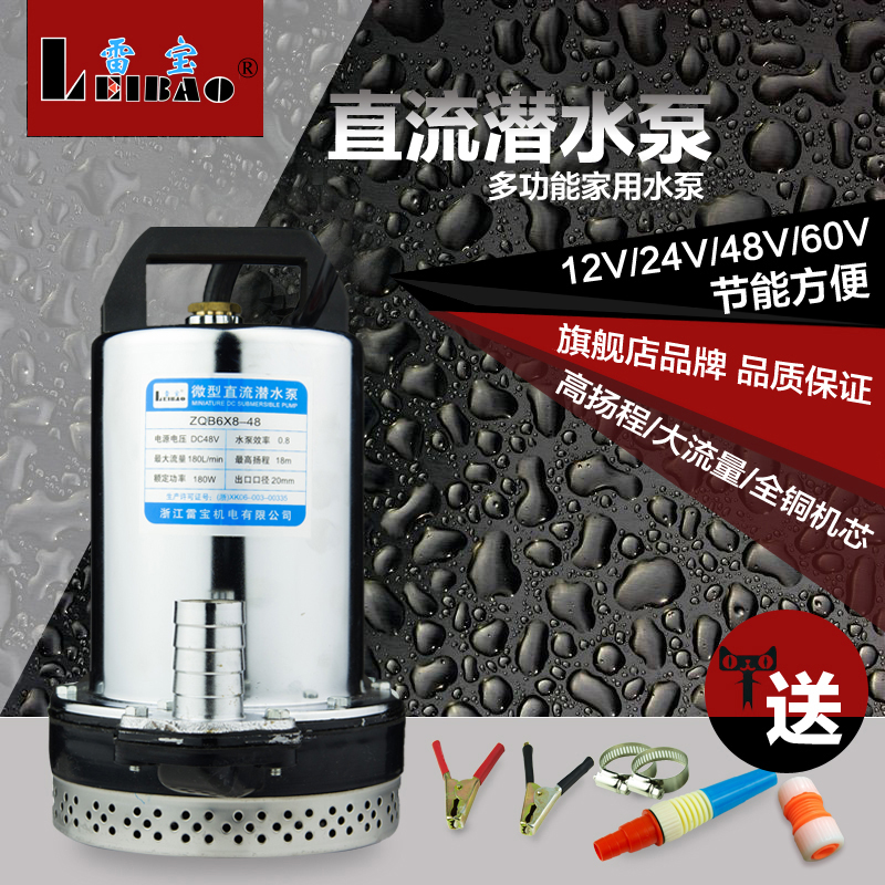 天猫雷宝微型家用高扬程12v24v48v60v直流潜水泵农用电动车抽水机