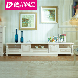 德邦尚品现代韩式客厅家具2.2M钢化玻璃电视柜地柜象牙白色烤漆价格